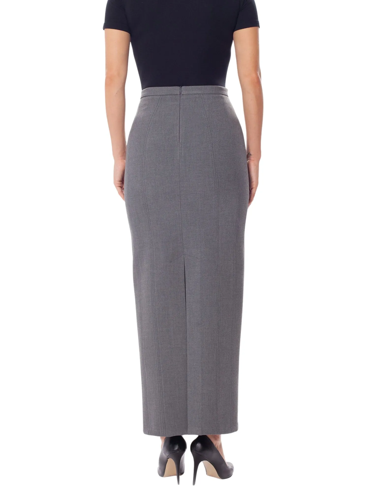 Grey Ankle Length Plus Size Back Split Maxi Skirt