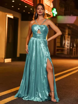 Halter A-line  Pleated Maxi Dress Teal