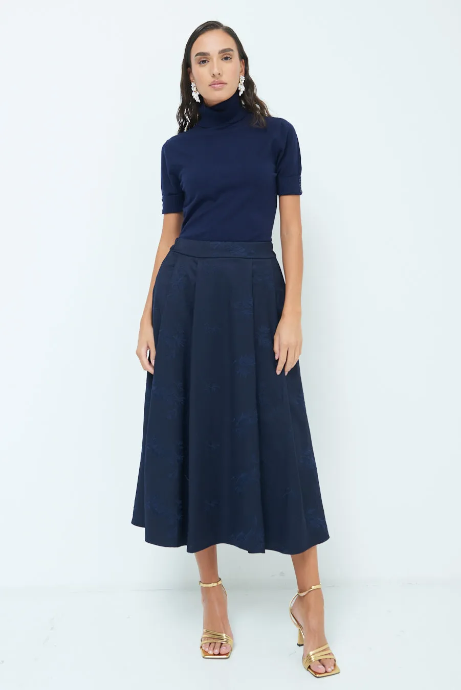 High-waisted flared midi skirt wholesale