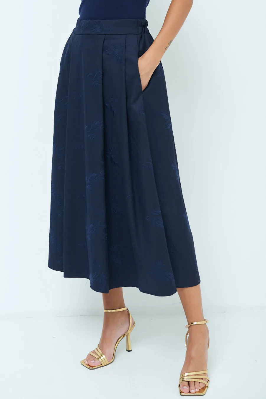 High-waisted flared midi skirt wholesale
