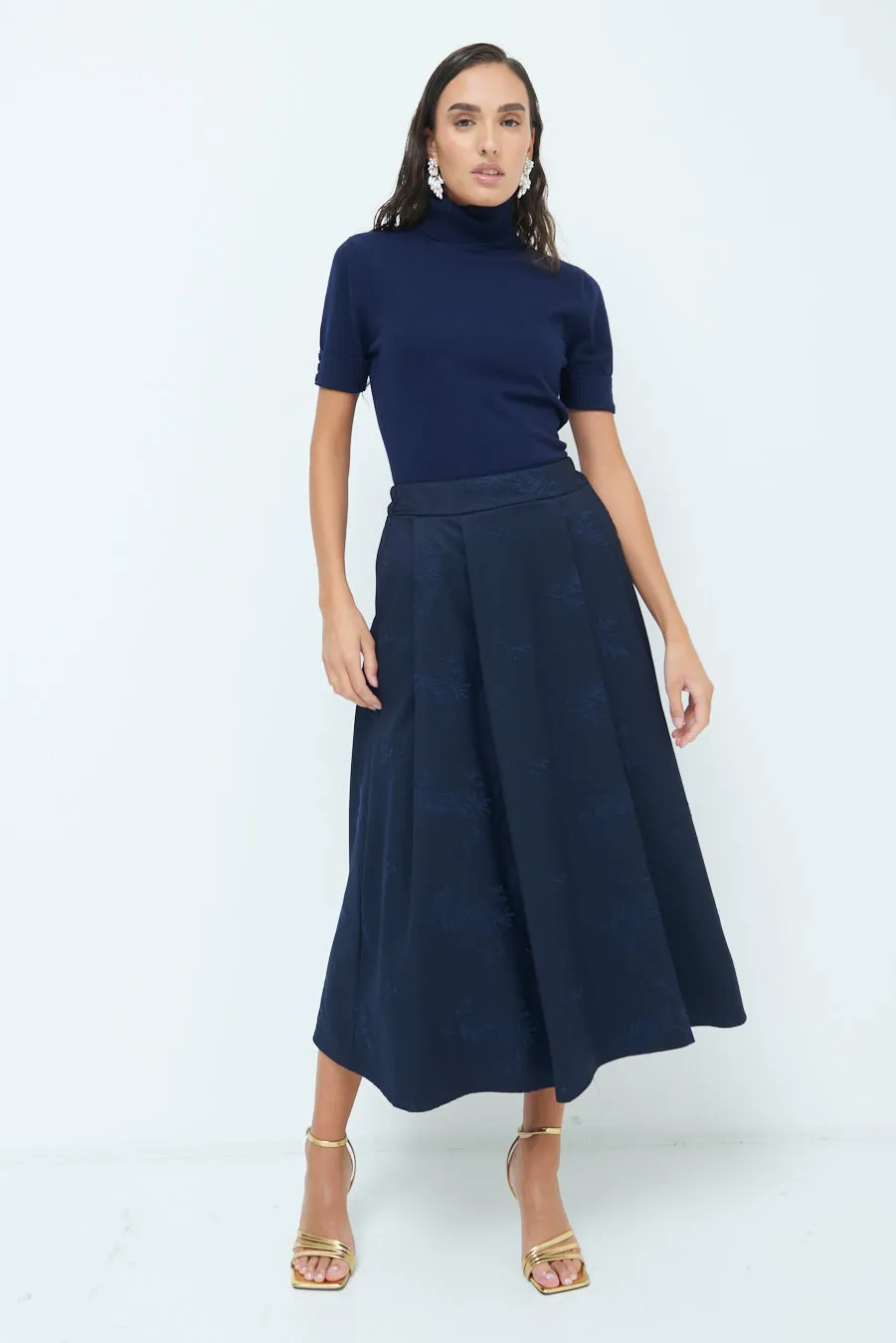 High-waisted flared midi skirt wholesale
