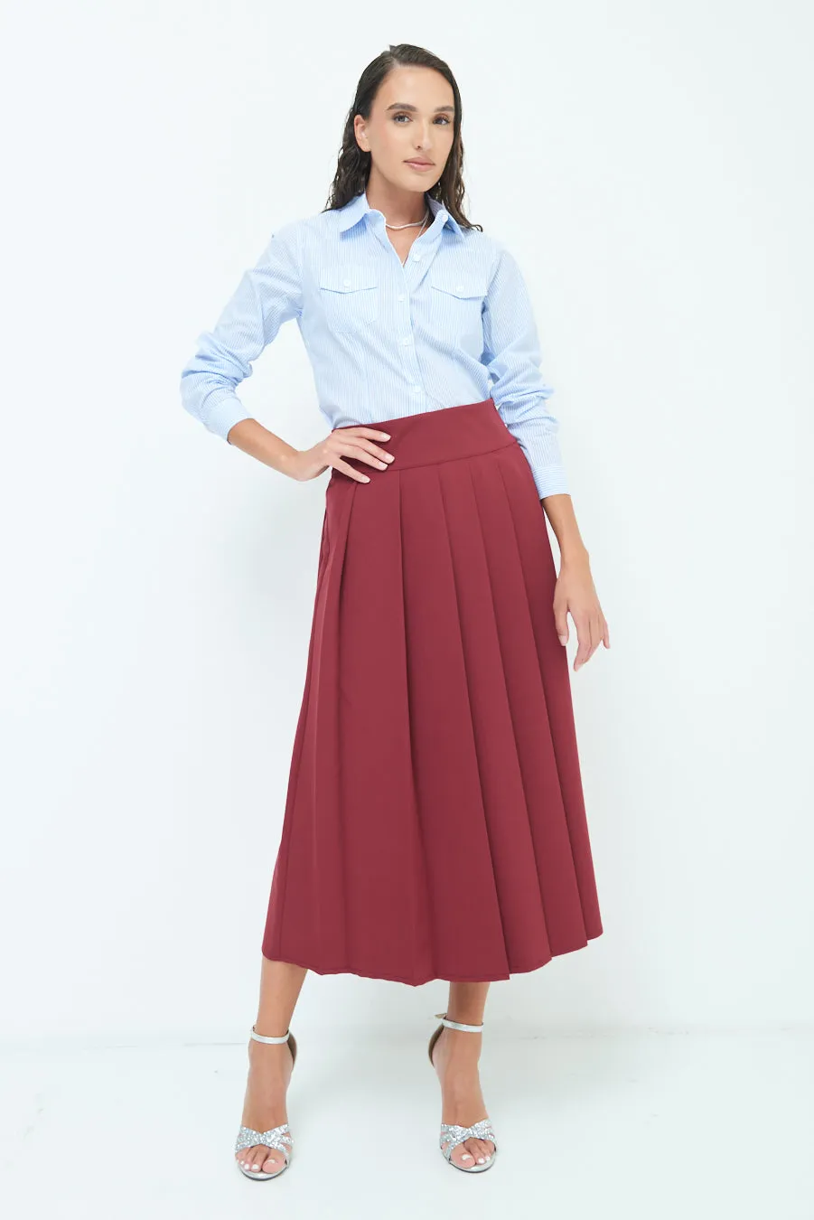 High-waisted pleated midi skirt wholesale