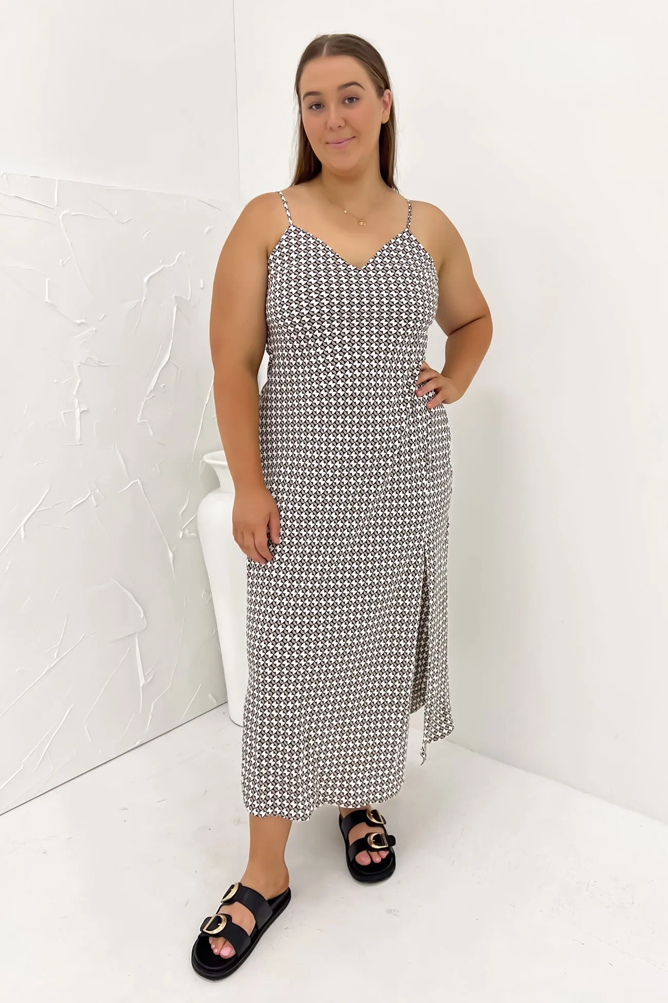 Johnny Midi Dress Beige Geo