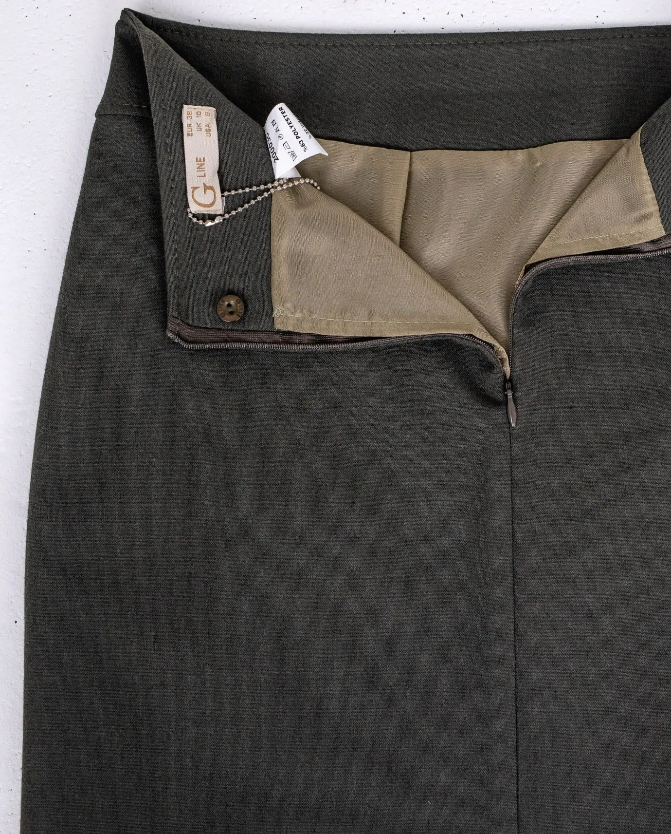 Khaki Back Vented Midi Pencil Skirt