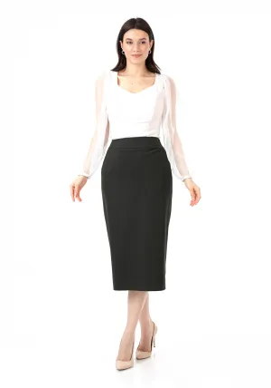 Khaki Back Vented Midi Pencil Skirt