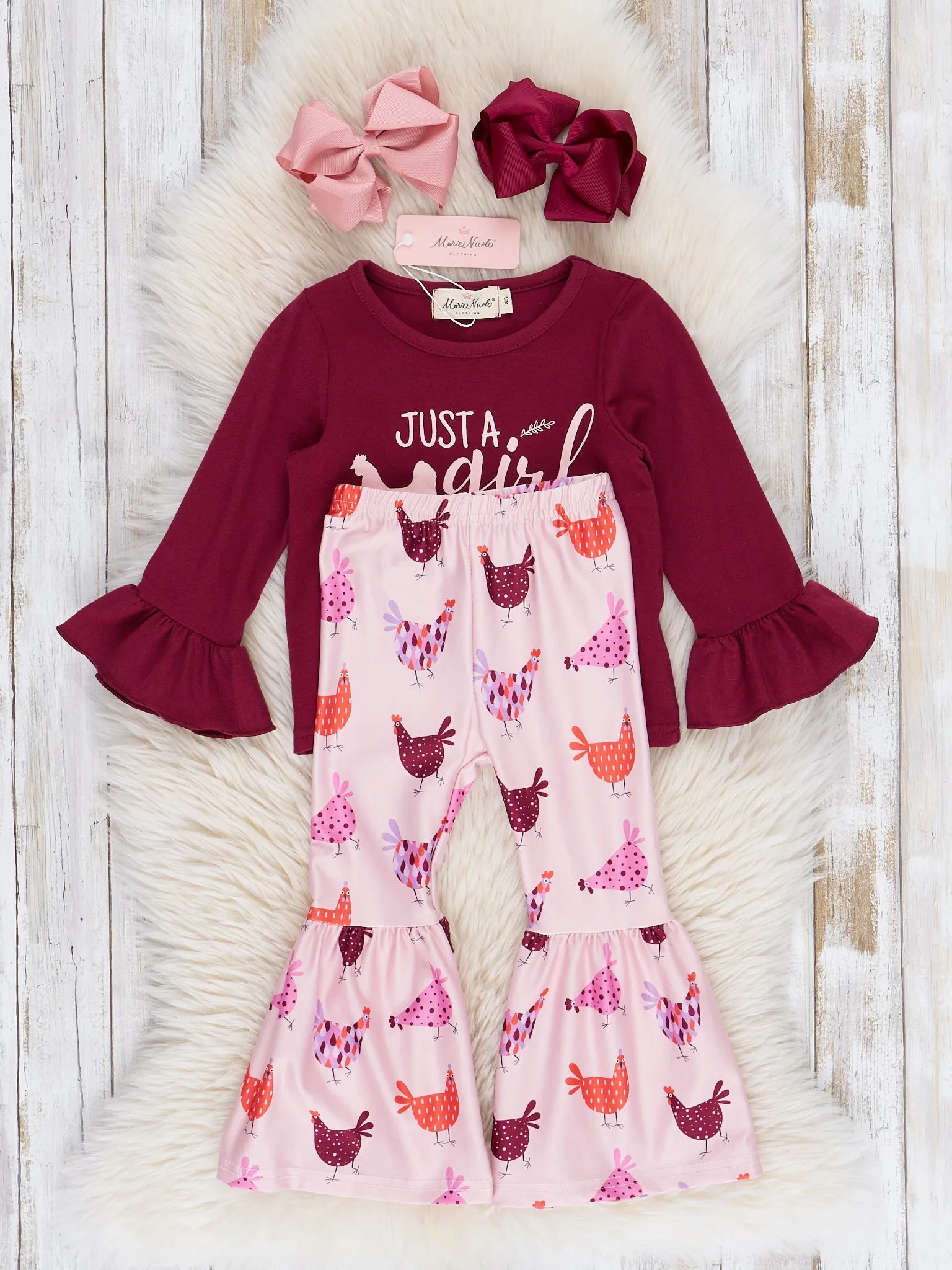Maroon Chicken Girl Bell Bottoms Outfit