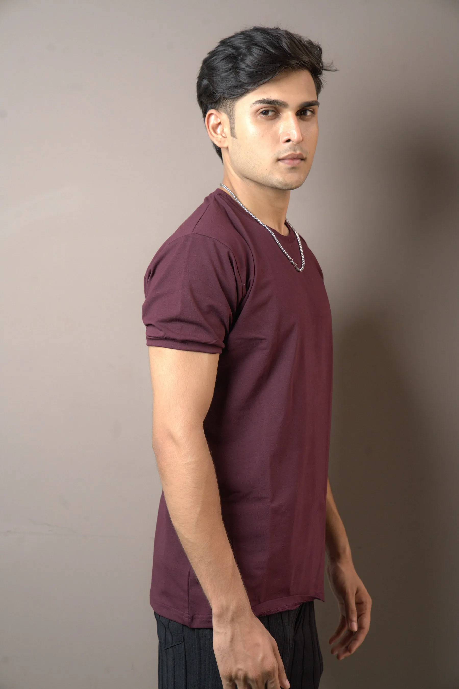 Maroon Plain Pure Cotton Tshirt