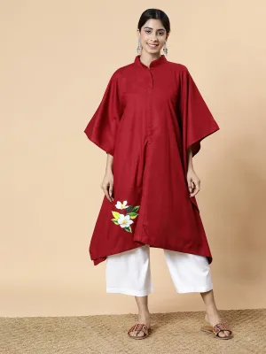 Maroon Rayon MandarinKurta - Gardenia