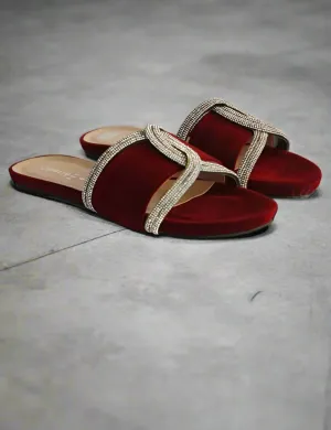 Maroon |  Velvet Fancy Slippers for women