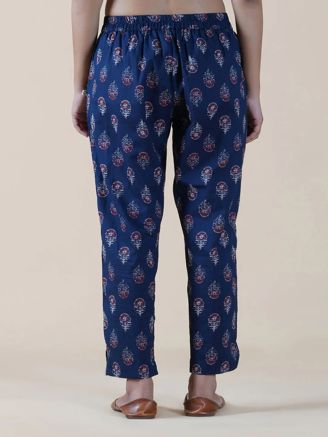 Navy Ajrakh Print Straight Fitted Pants