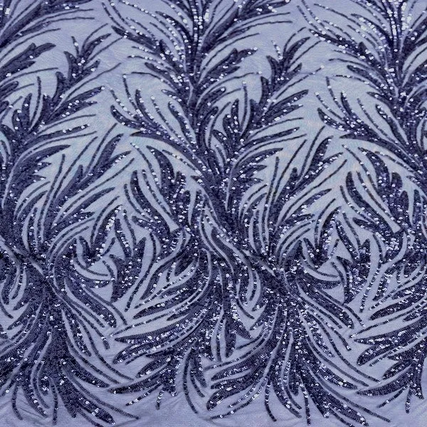 Navy Blue Ariba Floral Leaf Stretch Sequins Fabric