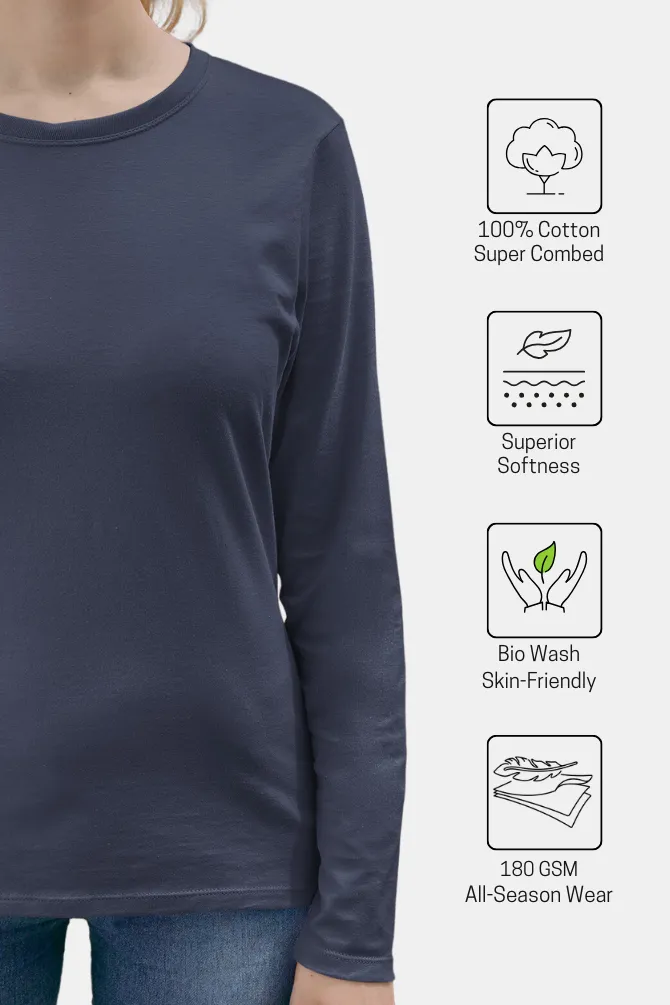 Navy Blue Full Sleeve T-shirt for women