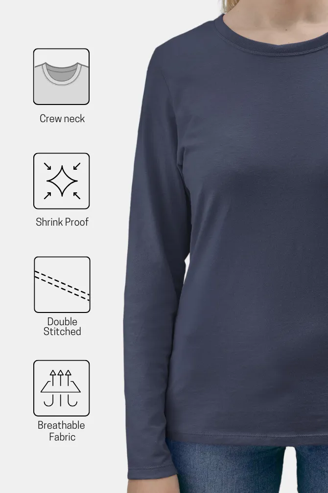 Navy Blue Full Sleeve T-shirt for women