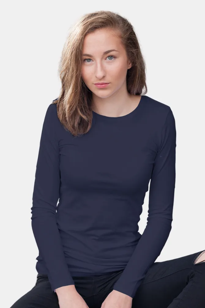 Navy Blue Full Sleeve T-shirt for women