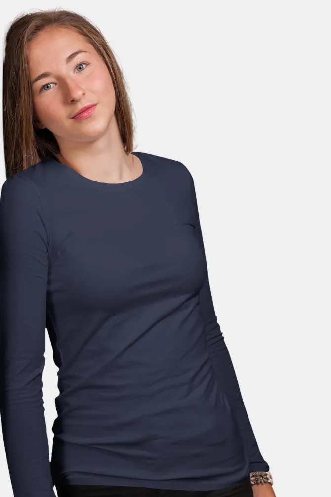 Navy Blue Full Sleeve T-shirt for women