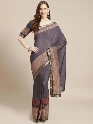 Navy Blue Printed Chiffon Saree