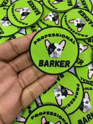 Patched Up Pup: "Professional Barker" Iron-on Embroidered Patch for Dogs, Patch for Dog Lovers, Gift for Your Dog, Sz. 2.5", Doggy Clothes