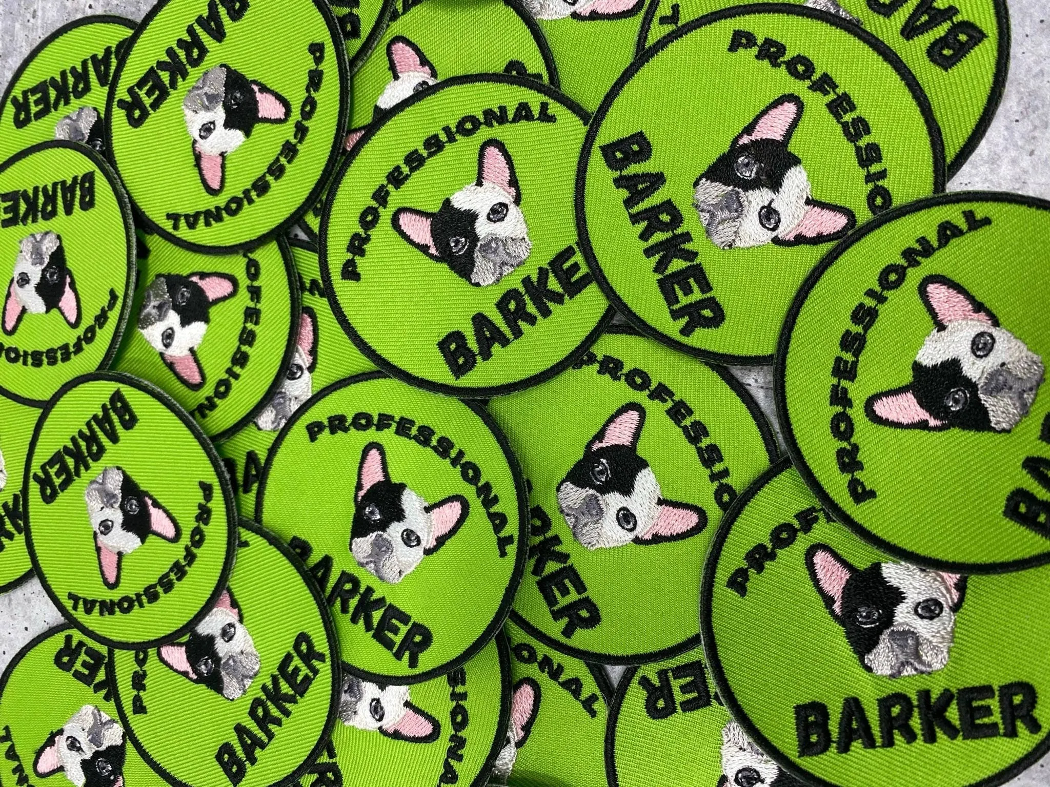 Patched Up Pup: "Professional Barker" Iron-on Embroidered Patch for Dogs, Patch for Dog Lovers, Gift for Your Dog, Sz. 2.5", Doggy Clothes