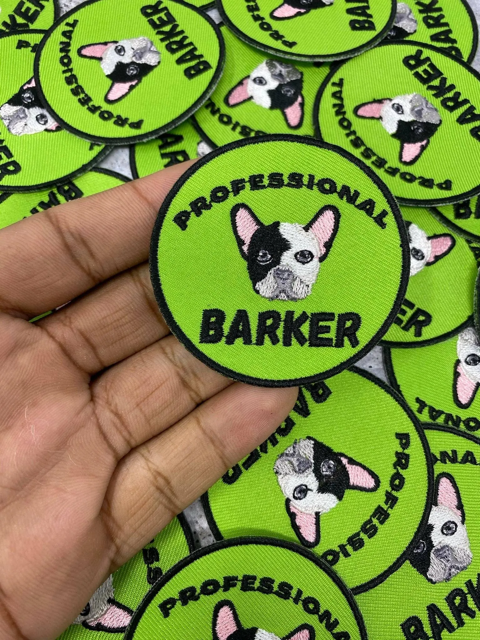Patched Up Pup: "Professional Barker" Iron-on Embroidered Patch for Dogs, Patch for Dog Lovers, Gift for Your Dog, Sz. 2.5", Doggy Clothes