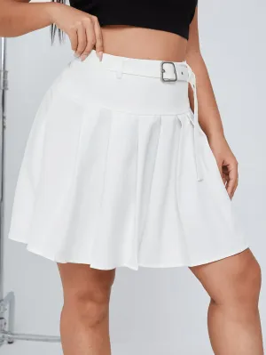 Plain Belted Short Plus Size Skirt