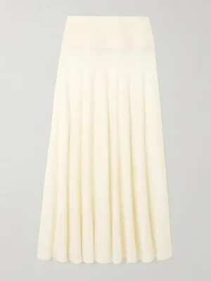 Pleated wool maxi skirt