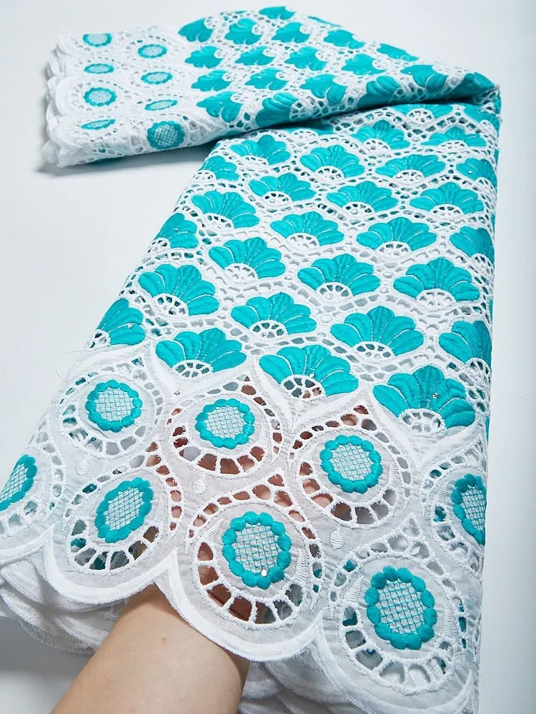 Pure Cotton African Lace Fabric with Stones Embroidery - High Quality Voile Lace for Sewing Clothes