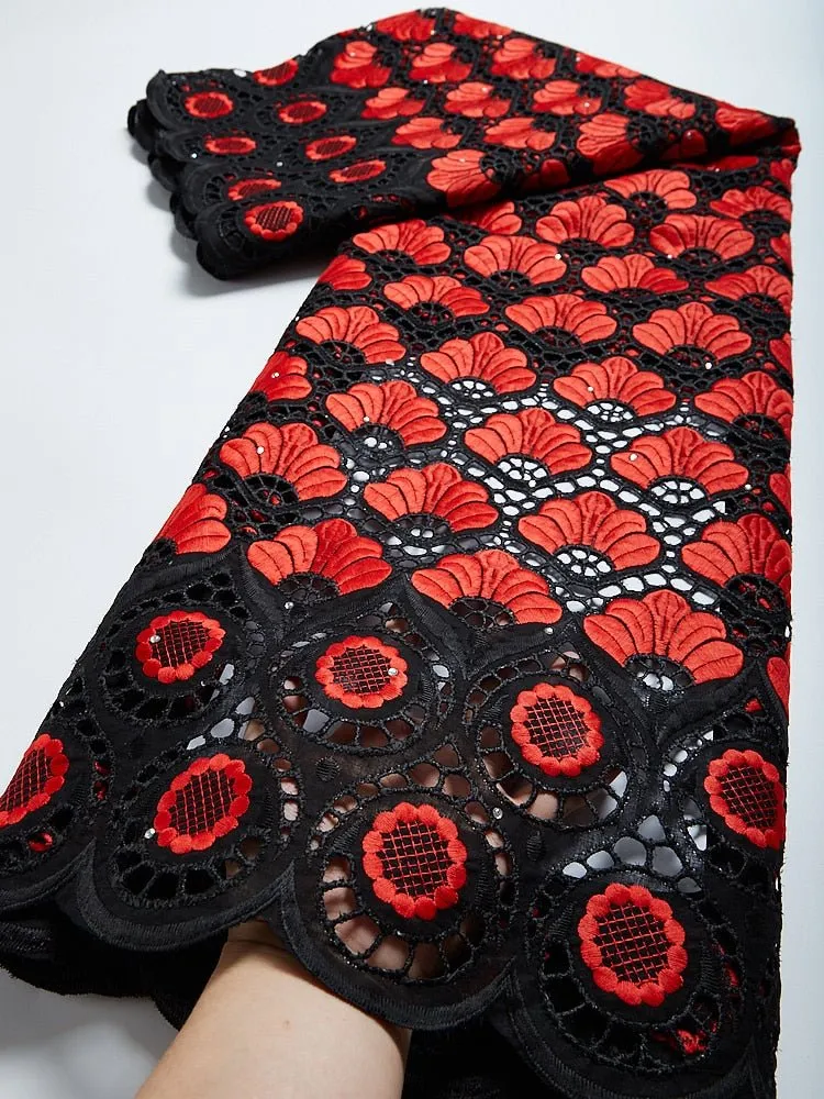 Pure Cotton African Lace Fabric with Stones Embroidery - High Quality Voile Lace for Sewing Clothes