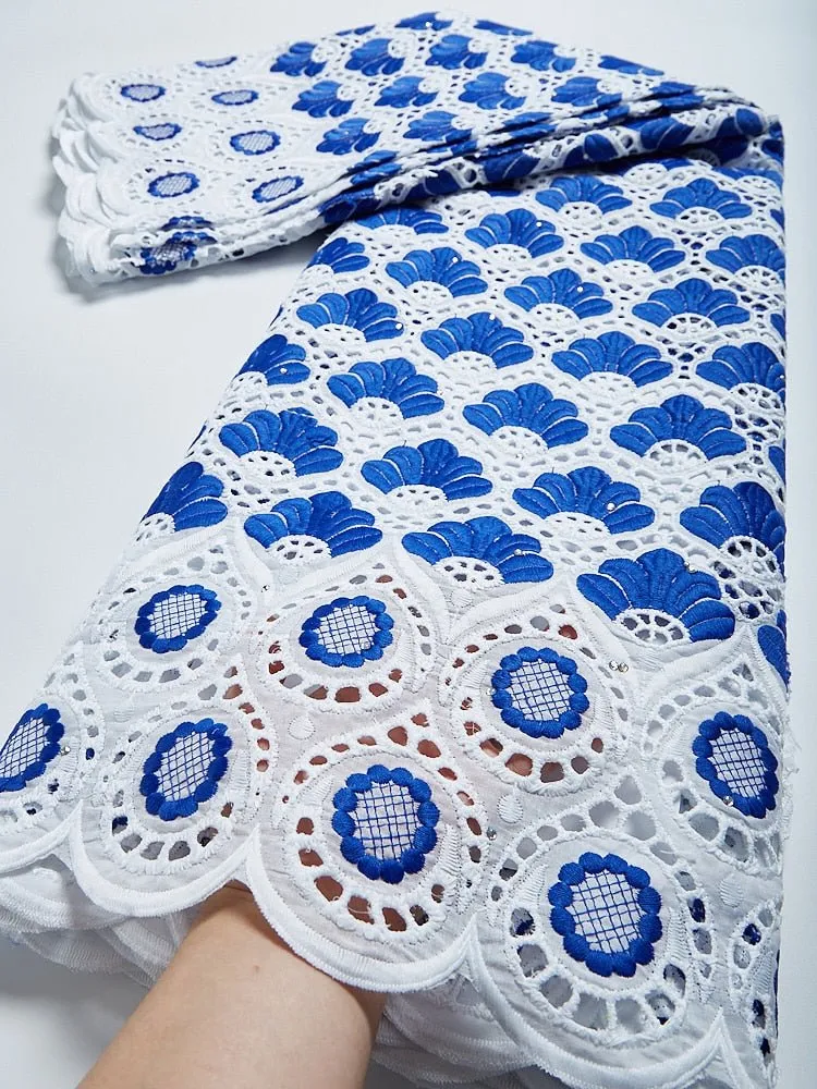 Pure Cotton African Lace Fabric with Stones Embroidery - High Quality Voile Lace for Sewing Clothes