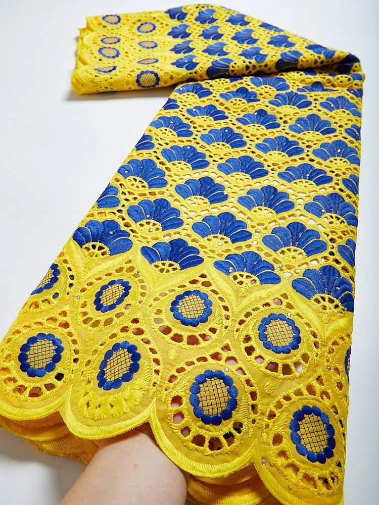 Pure Cotton African Lace Fabric with Stones Embroidery - High Quality Voile Lace for Sewing Clothes