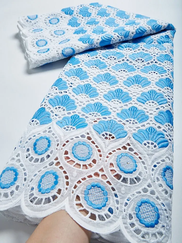 Pure Cotton African Lace Fabric with Stones Embroidery - High Quality Voile Lace for Sewing Clothes