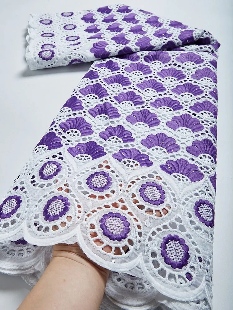 Pure Cotton African Lace Fabric with Stones Embroidery - High Quality Voile Lace for Sewing Clothes