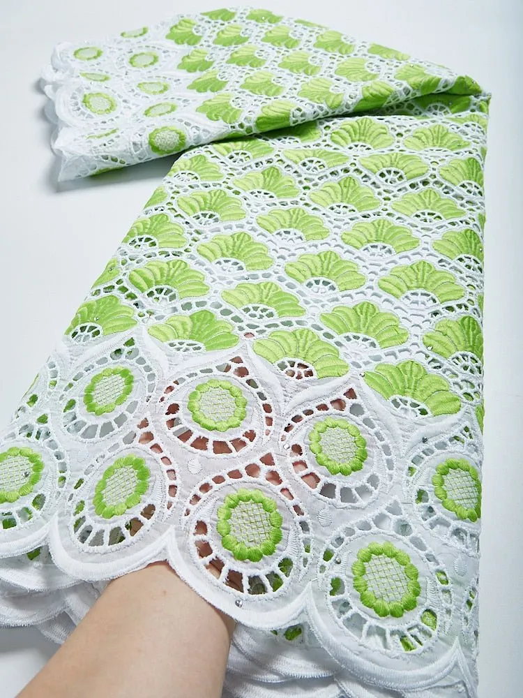 Pure Cotton African Lace Fabric with Stones Embroidery - High Quality Voile Lace for Sewing Clothes