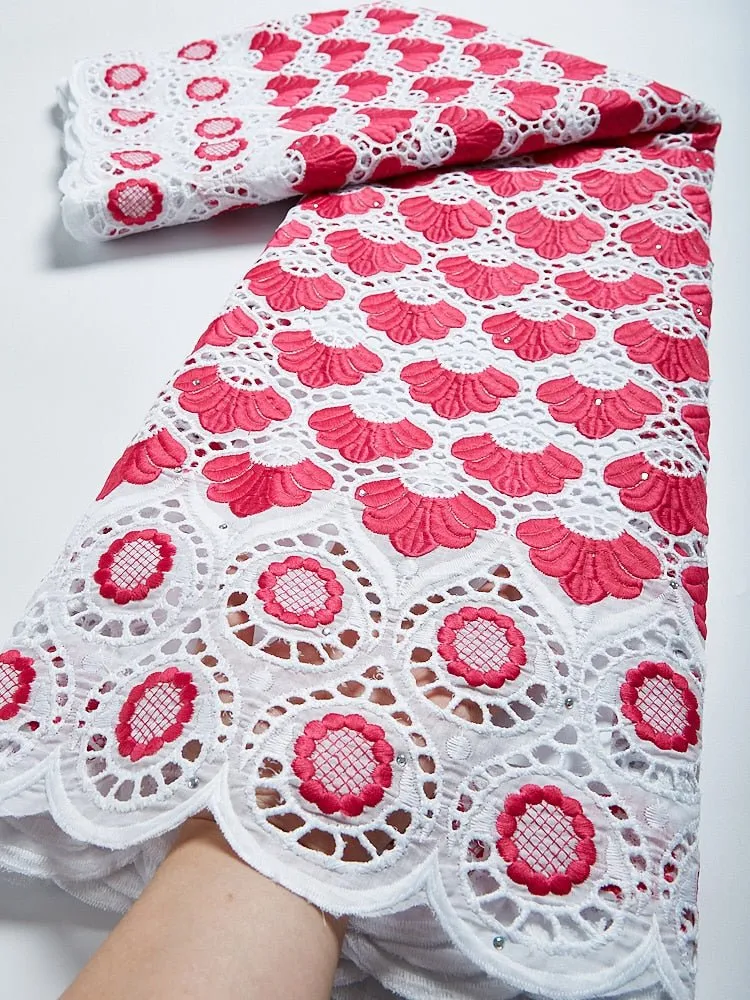 Pure Cotton African Lace Fabric with Stones Embroidery - High Quality Voile Lace for Sewing Clothes