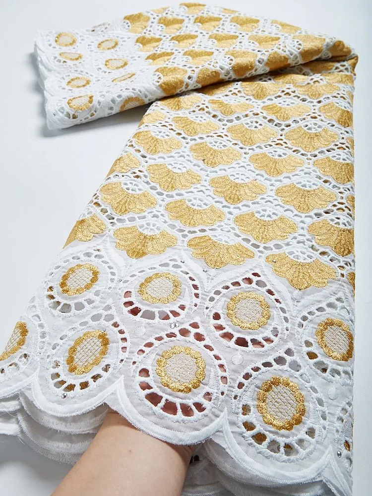 Pure Cotton African Lace Fabric with Stones Embroidery - High Quality Voile Lace for Sewing Clothes