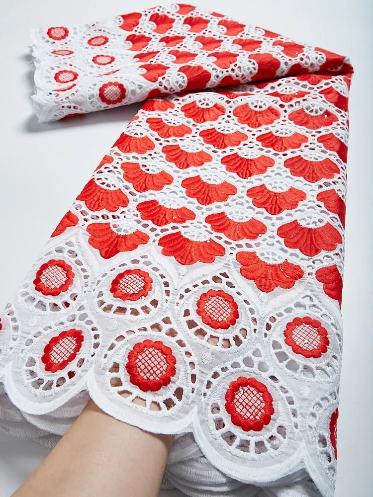 Pure Cotton African Lace Fabric with Stones Embroidery - High Quality Voile Lace for Sewing Clothes