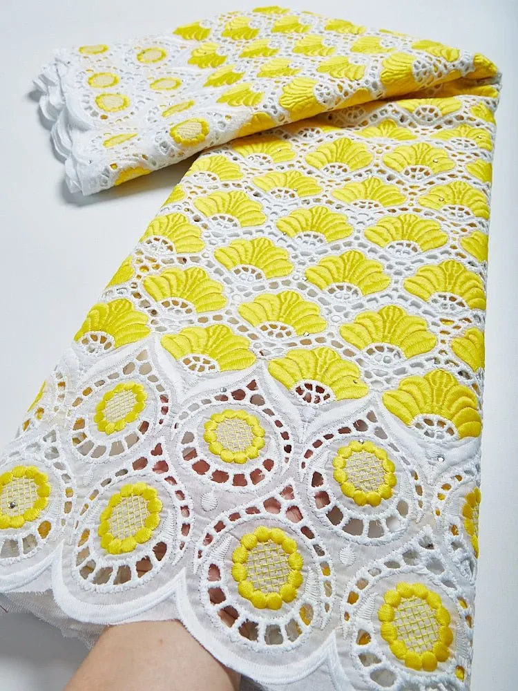 Pure Cotton African Lace Fabric with Stones Embroidery - High Quality Voile Lace for Sewing Clothes