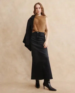 Rareism Women Stinger Black Cotton Polyester Fabric Regular Fit Plain Skirt