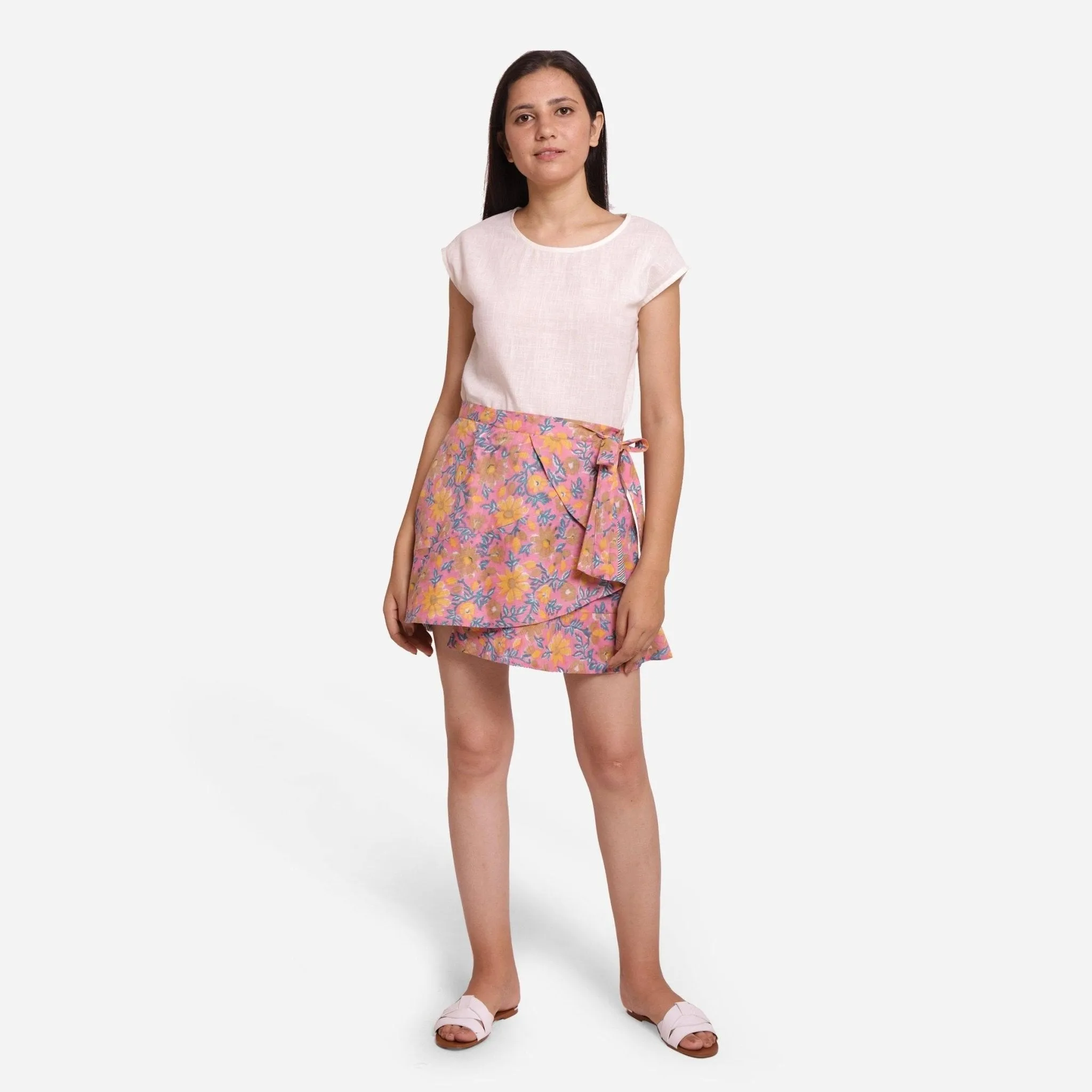 Reversible Block Print Cotton Mini Wrap Skirt
