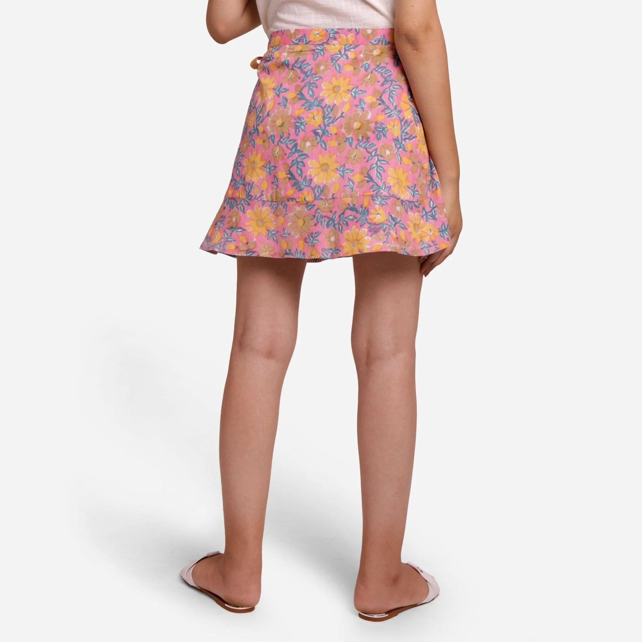 Reversible Block Print Cotton Mini Wrap Skirt