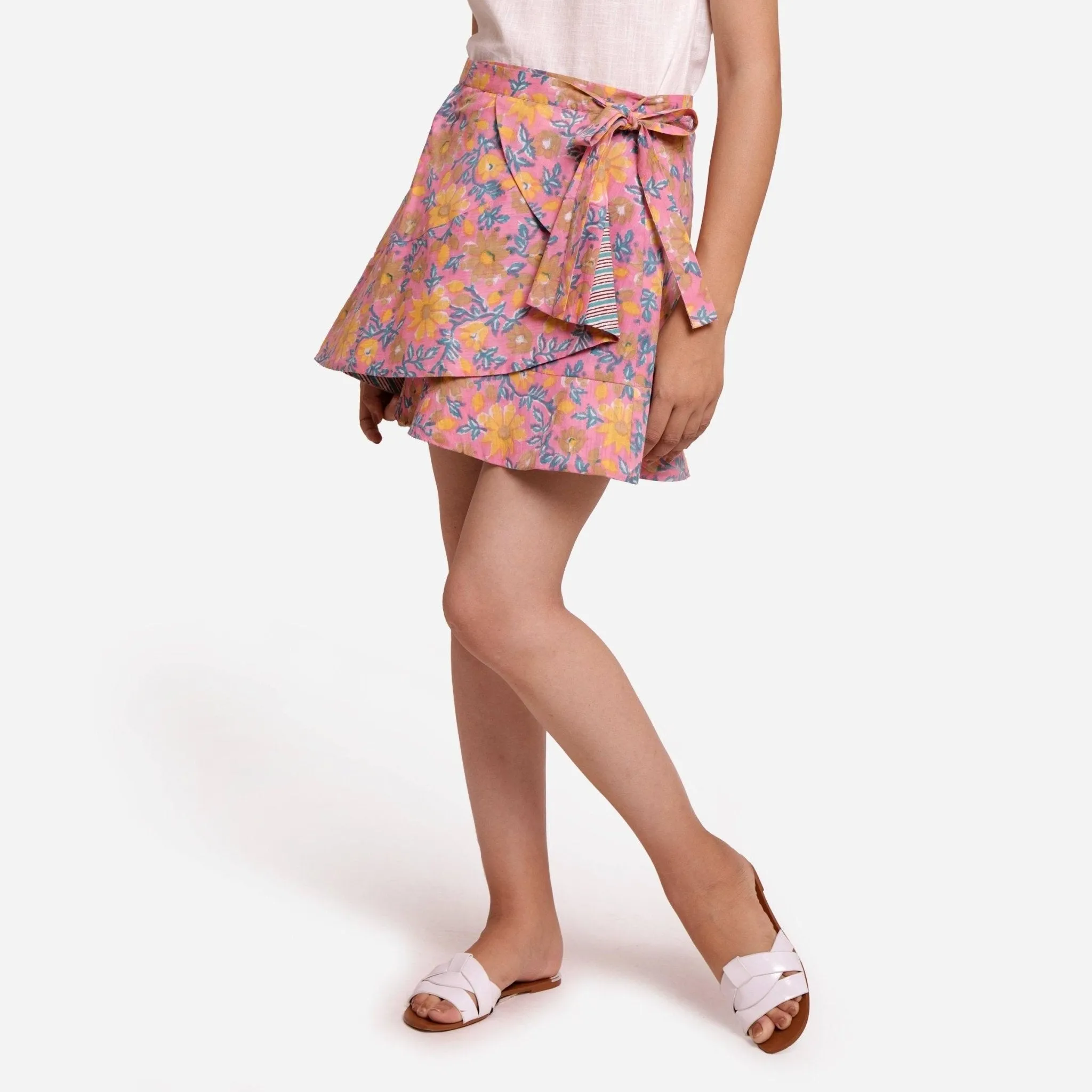 Reversible Block Print Cotton Mini Wrap Skirt