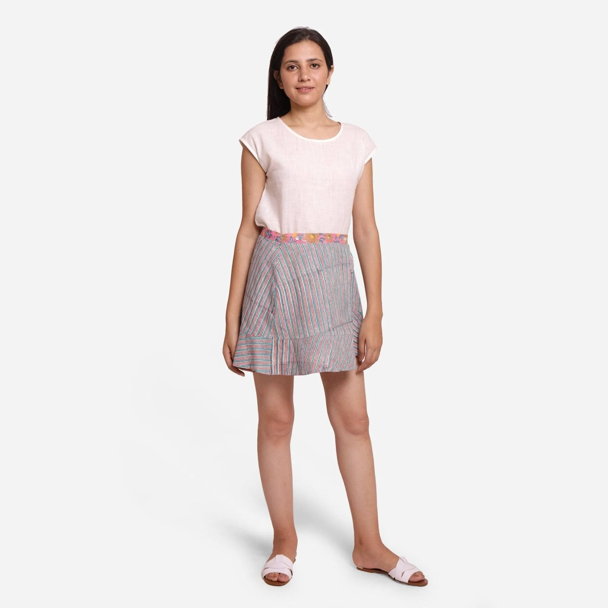 Reversible Block Print Cotton Mini Wrap Skirt