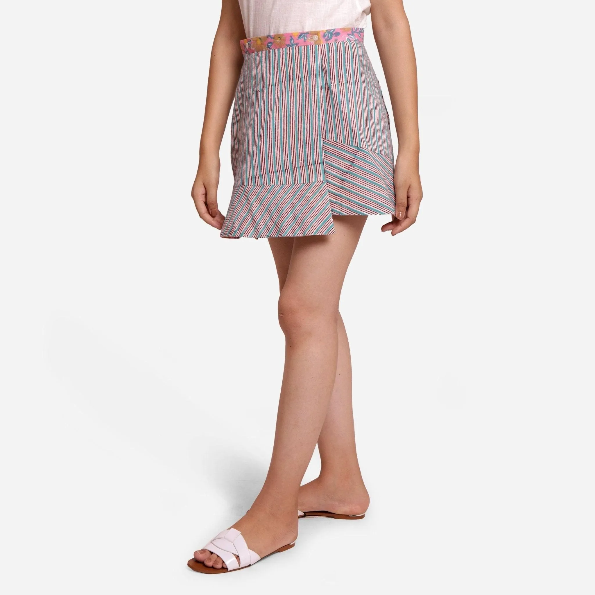 Reversible Block Print Cotton Mini Wrap Skirt
