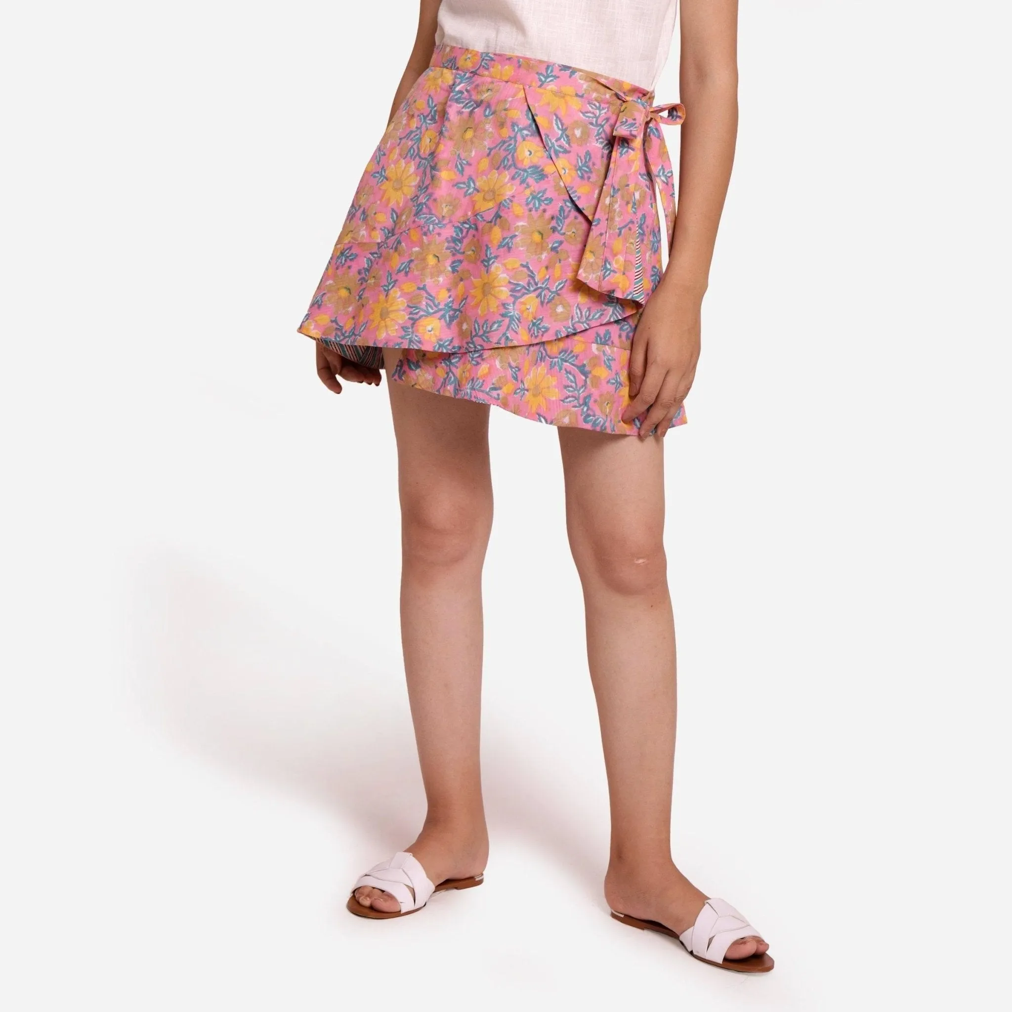 Reversible Block Print Cotton Mini Wrap Skirt