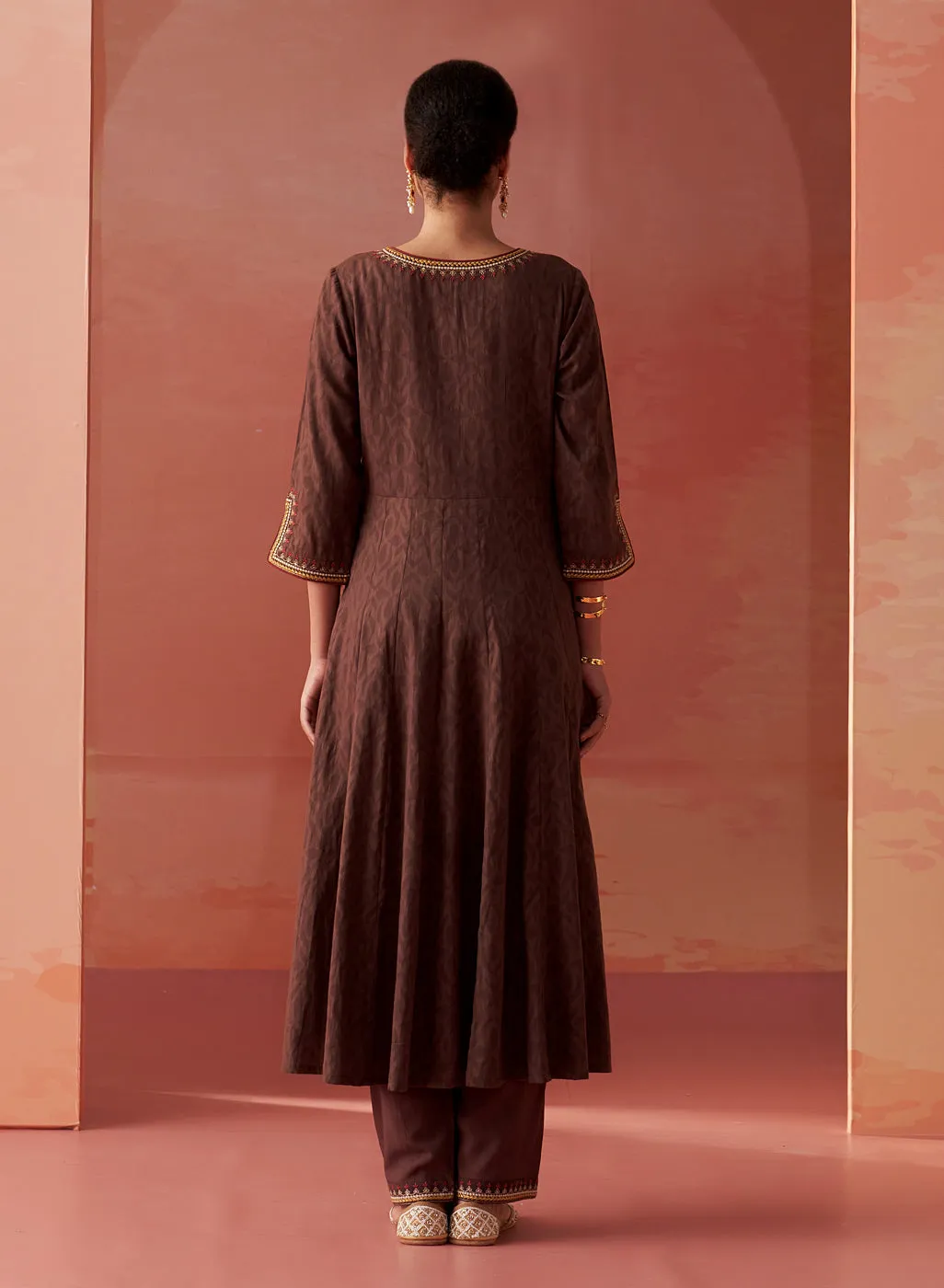 Shazia Coffee Brown Embroidered Cotton Kurta Set for Women