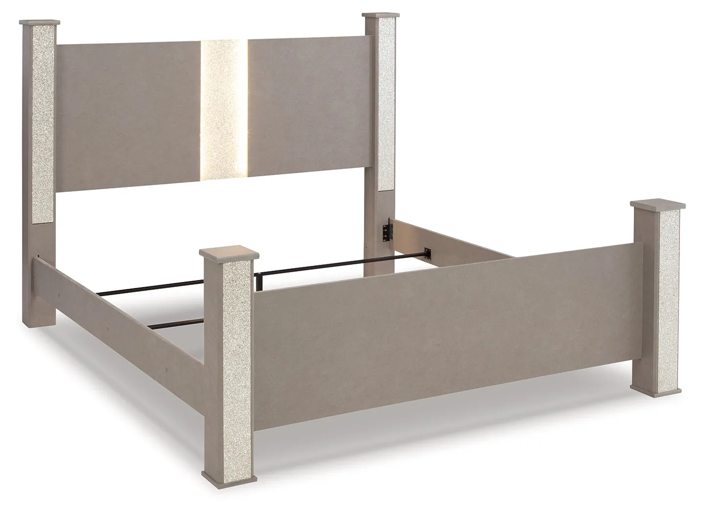 Surancha King Poster Bed with Mirrored Dresser in Gray