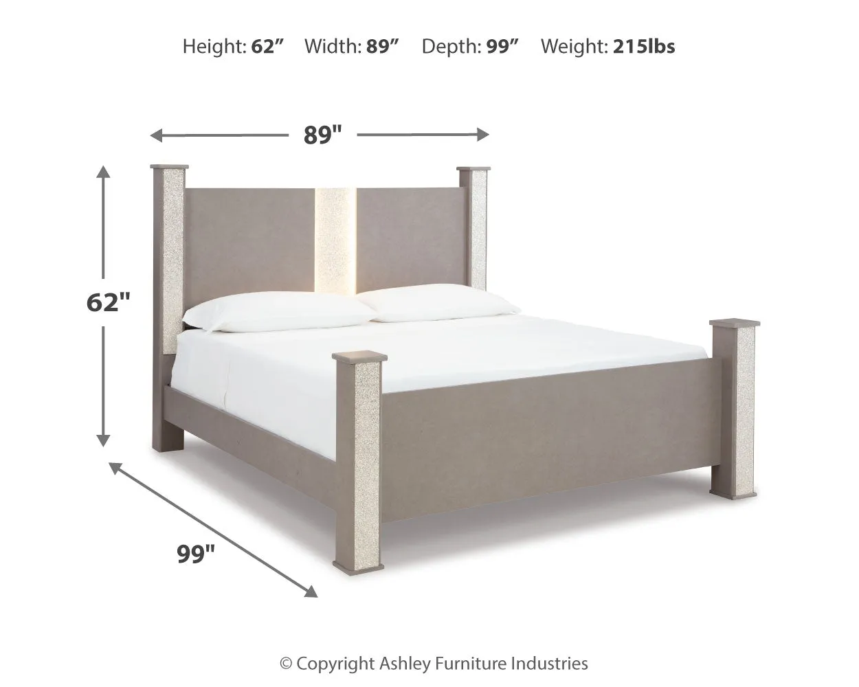 Surancha King Poster Bed with Mirrored Dresser in Gray