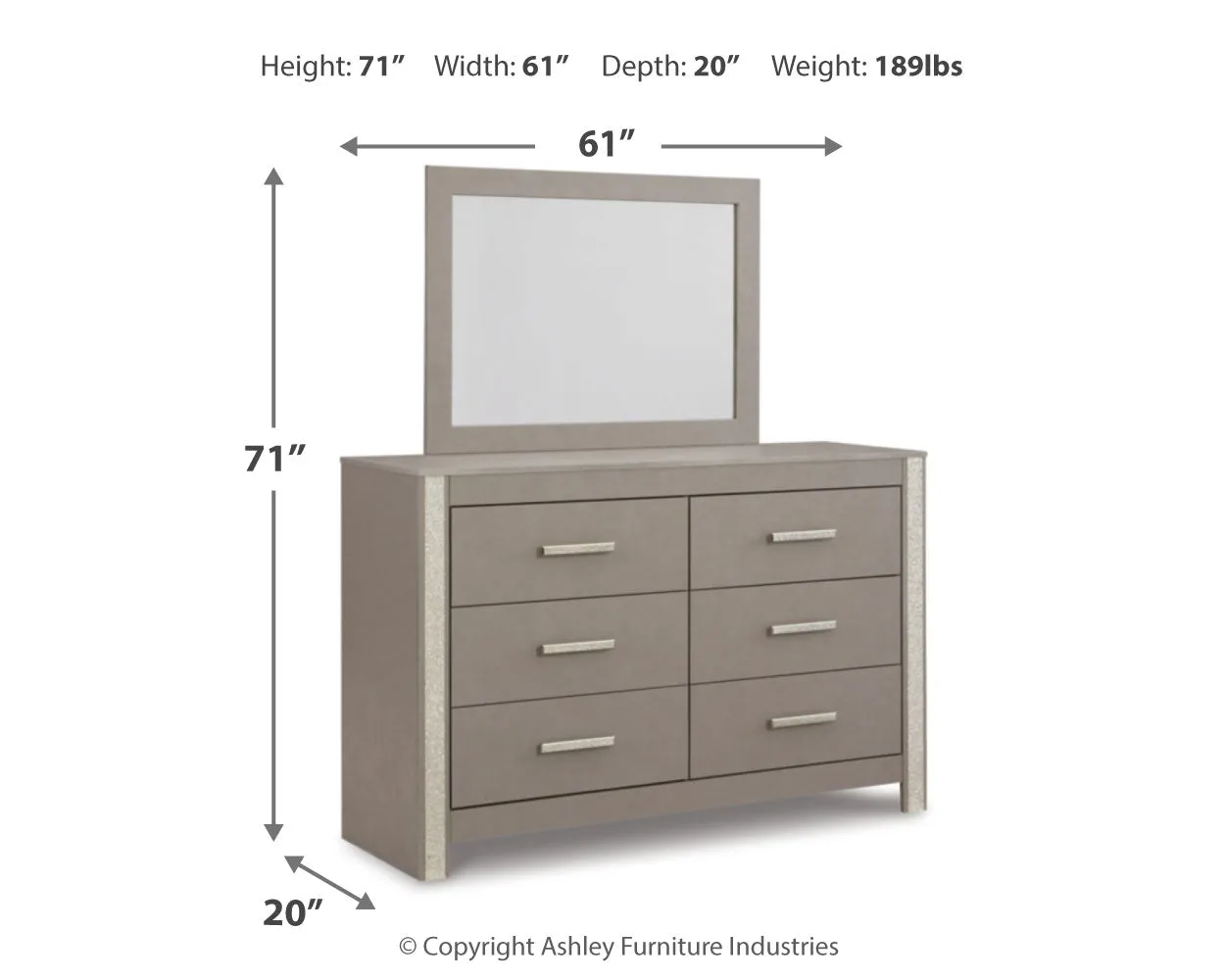 Surancha King Poster Bed with Mirrored Dresser in Gray