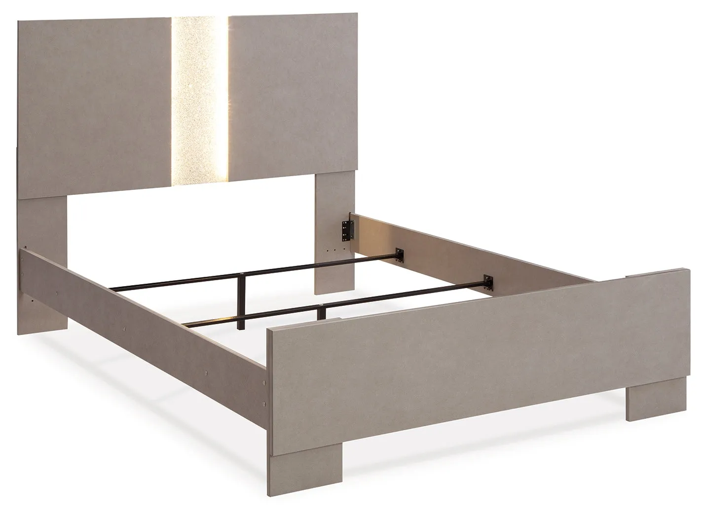 Surancha Queen Panel Bed with Mirrored Dresser, Chest and Nightstand in Gray