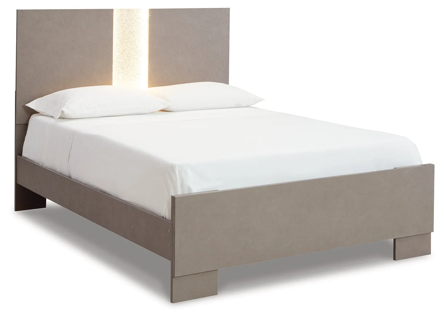 Surancha Queen Panel Bed with Mirrored Dresser, Chest and Nightstand in Gray