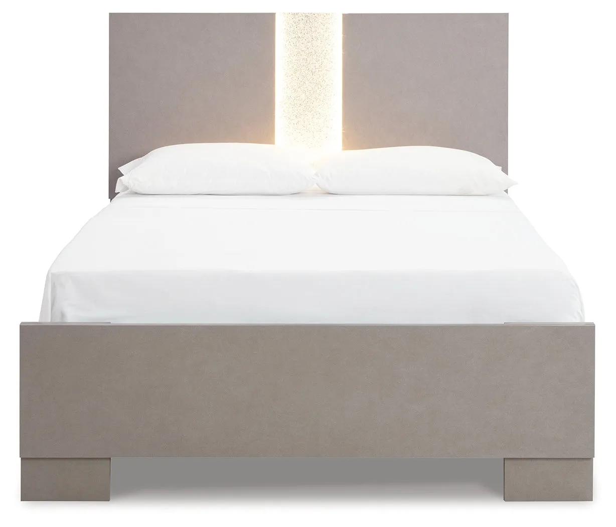 Surancha Queen Panel Bed with Mirrored Dresser, Chest and Nightstand in Gray